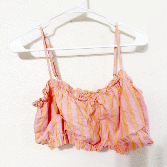 Birds of Paradise Trovata Brigette Creamsicle Stripe Pink Crop Bra Ruffle Top L - Picture 6 of 8